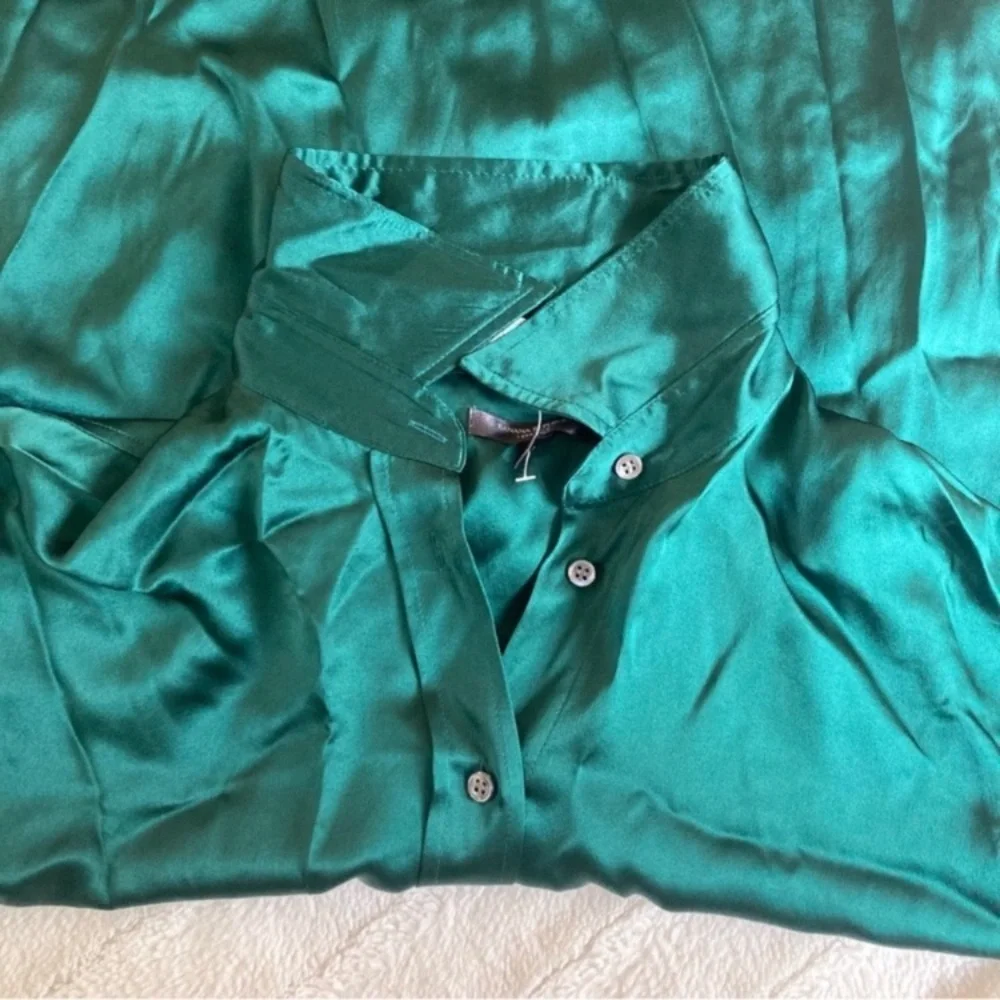 ❌SOLD❌ Banana Republic NEW Muse Silk Maxi Shirtdress in Emerald Green size L - Picture 5 of 17
